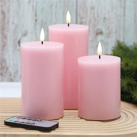 Girimax Pink Flickering Flameless Pillar Candles With Remote Timer Real Wax Led Battery Candles