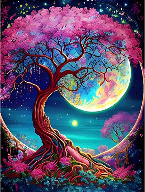 DPHERO DIY Mond Baum Diamant Painting Bilder für Erwachsene Kinder 5D