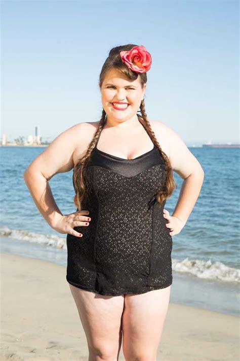 Vintage Style Black Nude Illusion Lace One Piece Swimsuit By PinUpSwimwear The Curvy Fashionista