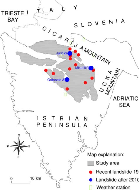 Map of the Istrian Peninsula with the location of the study area and ...