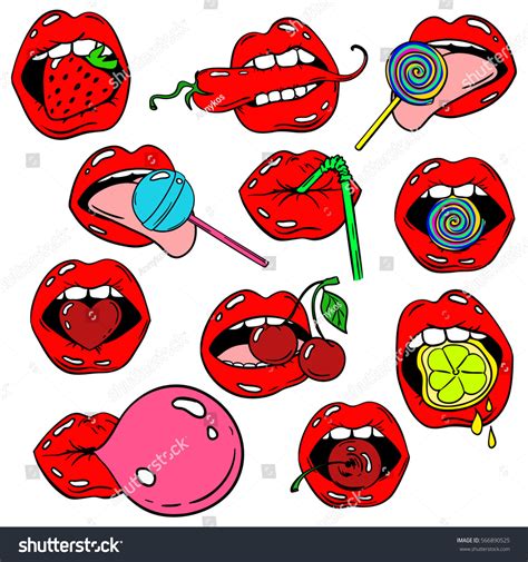 Funny Set Female Lips Stickers Icons Stock Vector (Royalty Free ...