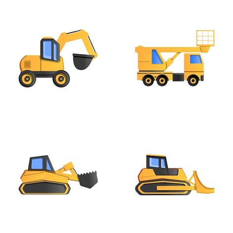 Premium Vector Construction Machine Icons Set Cartoon Vector