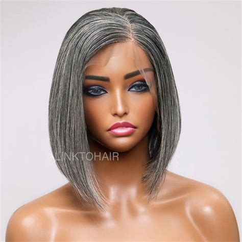 Trendy Design Salt And Pepper Grey Glueless Straight Bob 13x4 Hd Lace