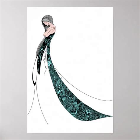 Beardsley Art Nouveau Beauty Colorized in Teal Poster | Zazzle