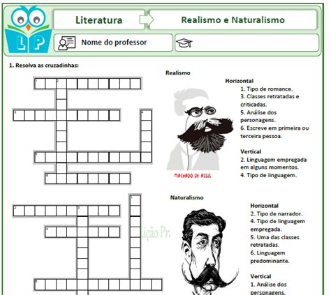 Realismo e Naturalismo Diferenças Cruzadinha Lição Prática