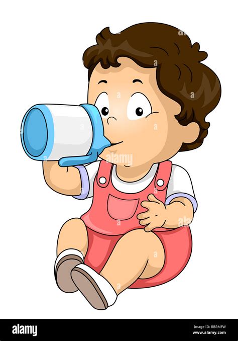 Ilustración de Kid Boy Niño bebiendo leche de Sippy Cup Fotografía de