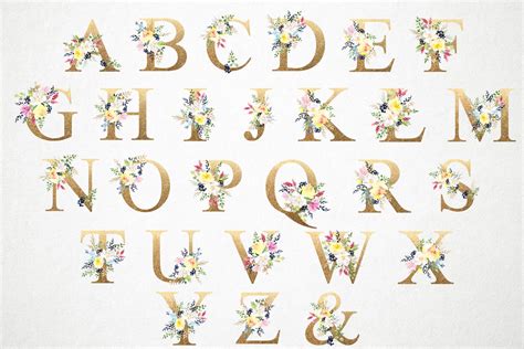 Bohemian Floral With Gold Letters Gold Alphabet Clipart Etsy