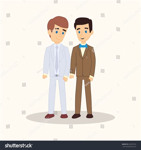 Gay Wedding Couple Suits Vector Cartoon Stock Vector Royalty Free Shutterstock