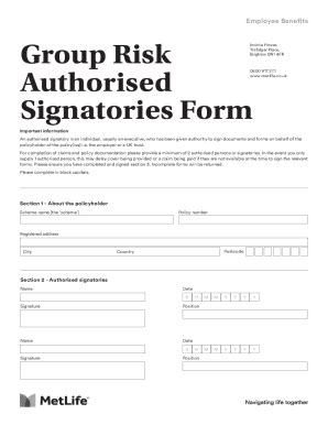 Fillable Online Group Risk Authorised Signatories Form Fax Email Print