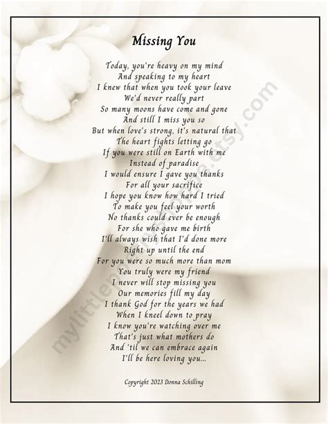 Missing You Sympathy Poem Remembrance Poem Funeral Poem Etsy Artofit