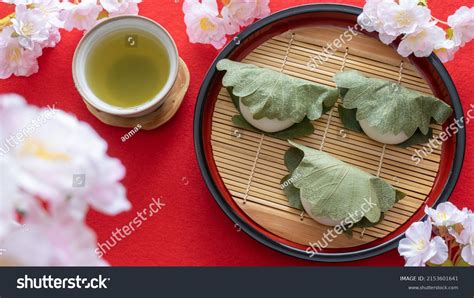 Japanese Sweets Green Tea Kashiwa Mochi Stock Photo 2153601641