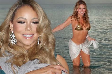 Mariah Carey Flaunts Ample Cleavage In Glittering Gold Bikini As Fans