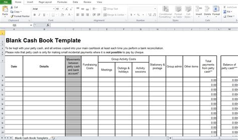 Blank Cash Book Template For Business - Excel TMP