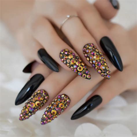 Hot 24pcs Set Nail Long Sharp False Nail Dark Color Fake Nails Full Acrylic Artificial Nails