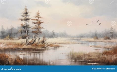 Vintage Wetland Sunset Vector Illustration With Antelope Royalty Free