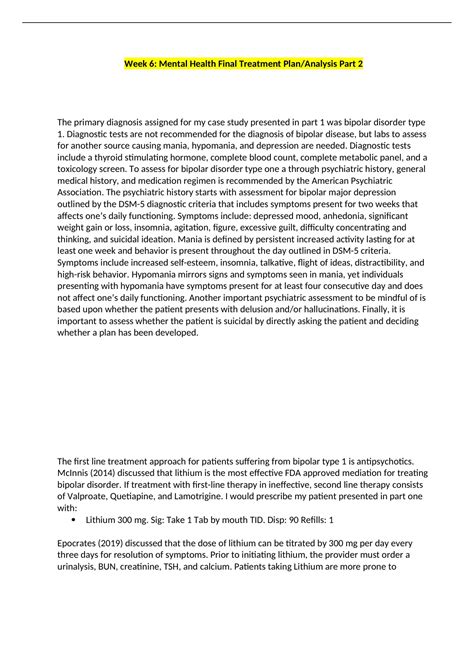 Nr 603 Week 6 Mental Health Final Treatment Plan Analysis Part 2 Nr 603 Nr603 Stuvia Us