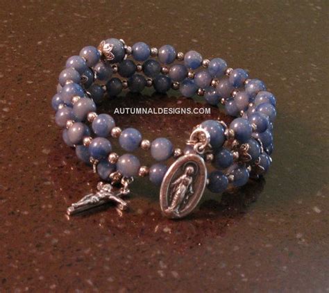 Rosary Wrap Bracelet Blue Aventurine And Sterling Silver Etsy Blue Bracelet Wrap Bracelet