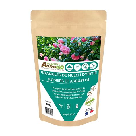 Granulés de mulch d ortie rosiers et arbustes 400g Planète Agrobio