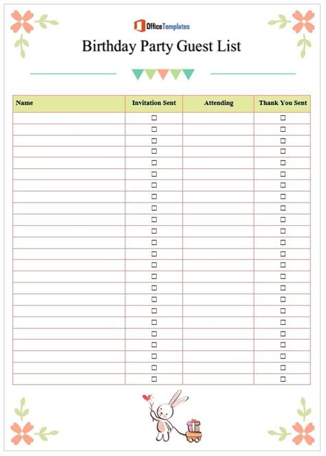 Birthday Party Guest List Templates Office Templates