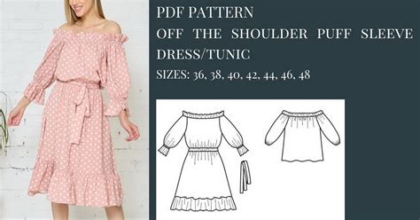 Puff Sleeve Dress Pattern Sewing Pattern off the Shoulder - Etsy