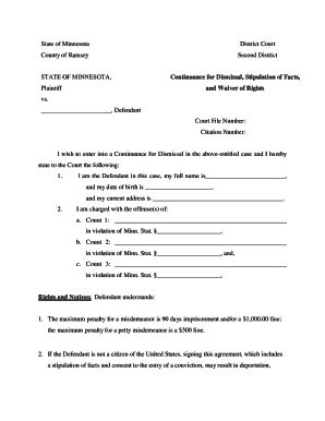 Fillable Online Continuance For Dismissal Stipulation Of Facts Fax