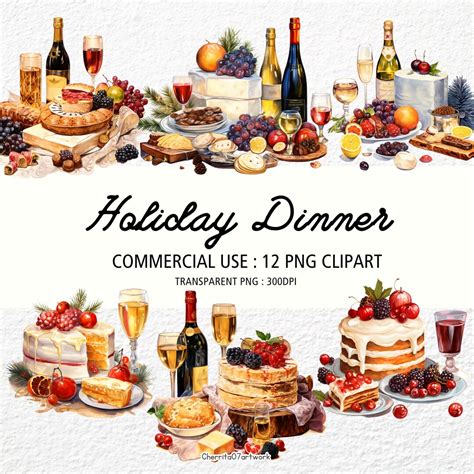 Party Food Clipart, Holiday Dinner Transparent 12 PNG 300 Dpi, New Year ...