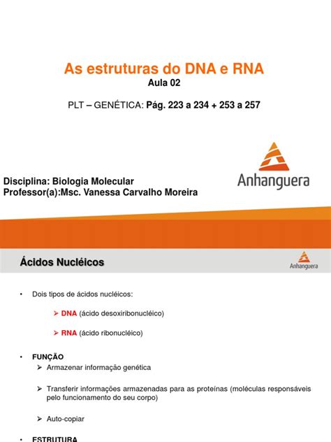 Pdf Aula 02 As Estruturas Do Dna E Do Rna Cromossomos Cromatina E