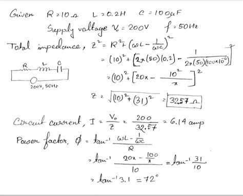 A series RLC circuit contains resistance of 10 Ω an inductance of 0 2