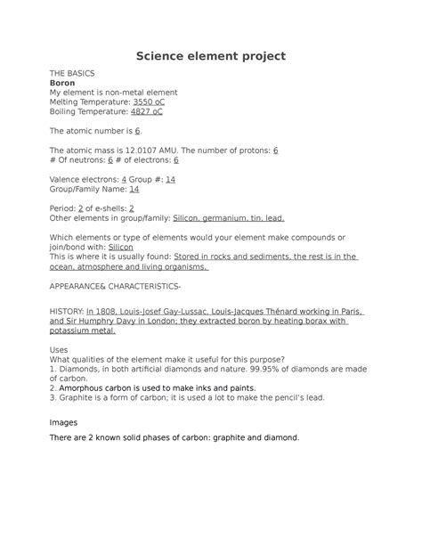 Science element project-Carbon - Science element project THE BASICS ...