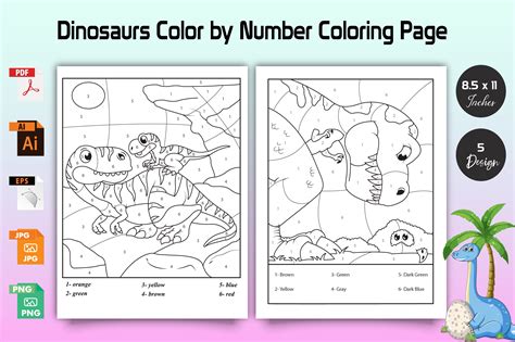 Dinosaur Color By Number For Kids Vol 02 Graphic By Dasdesign