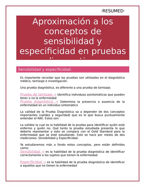 Aproximaci N A Los Conceptos De Sensibilidad Y Especificidad En Pruebas