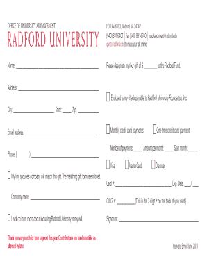 Fillable Online Radford Matching Gifts Radford University Radford