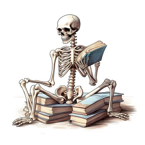 Premium AI Image Skeleton Sitting On A Pile Of Books Reading A Book