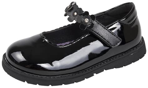 Girls Black Patent School Shoes Chunky Platforms Flat Sole Flatforms