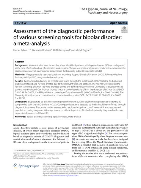 Pdf Assessment Of The Diagnostic Performance Of Various Screening