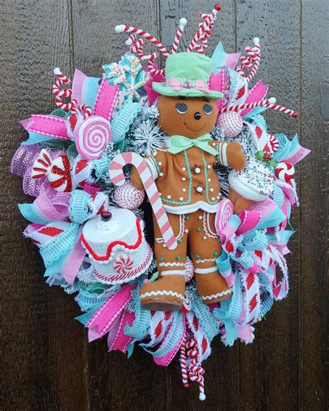 Pink Gingerbread Man Wreath Christmas Wreath Holiday Front Etsy