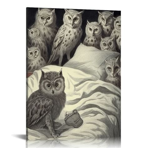 Nawypu Louis Wain Cat Nightmare Owl Bird Poster Decorative Painting