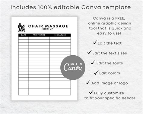 Editable Chair Massage Sign Up Sheet Printable For Massage Etsy