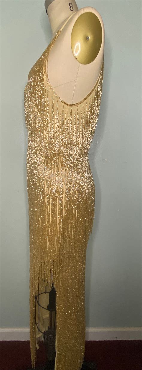 Hand Made Beaded Fringe Dress / Beaded Tassel Dress / Glitter Silver