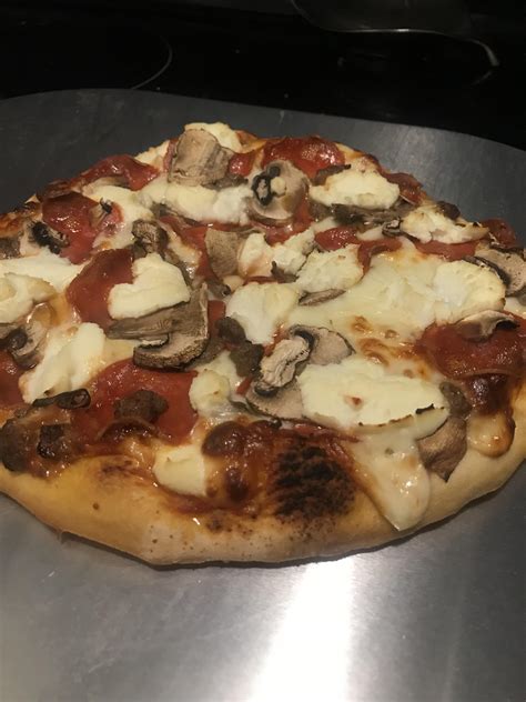 Homemade Pepperoni Sausage Mushroom Pizza With Ricotta Parmesan And