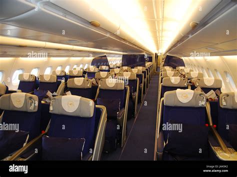 Civil aviation,Lufthansa airbus A380,cabin,rows,business class Stock Photo - Alamy