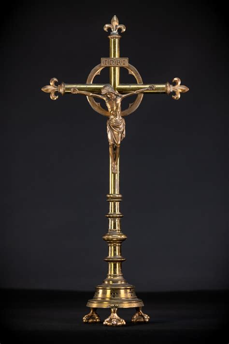 Altar Crucifix S Gilded Bronze Standing Cross Th Century Antique