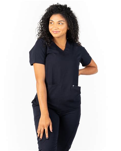 Womens 2 Pocket Dark Navy Blue Scrub Top Amber Navy Blue Scrubs