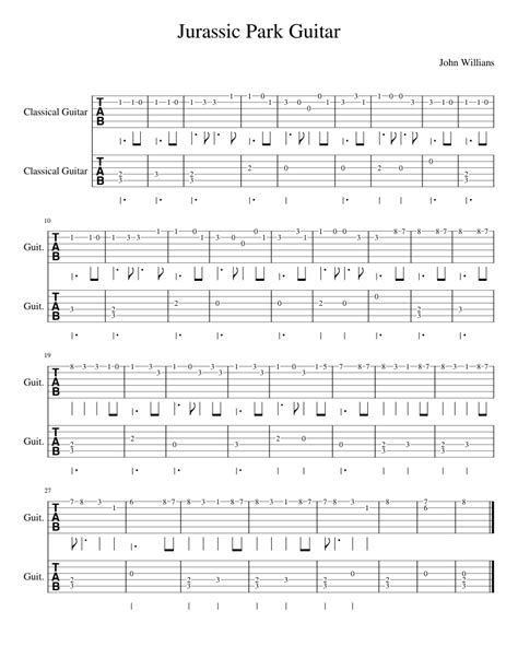 Jurassic Park Guitar Sheet Music For Guitar Mixed Duet