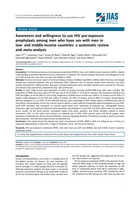 PDF Awareness And Willingness To Use HIV Pre Exposure Prophylaxis Among Men Who Have Sex With