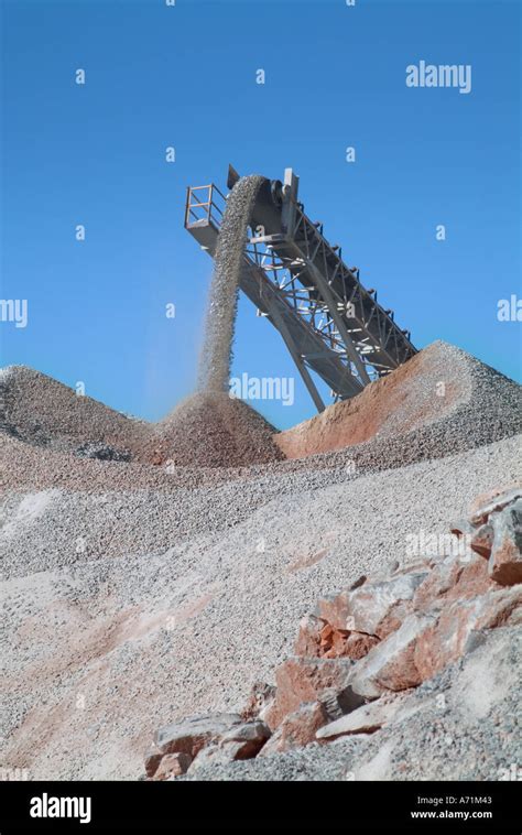 Stacker Conveyor Belt Piling Gravel On Pile In Quarry Stock Photo Alamy