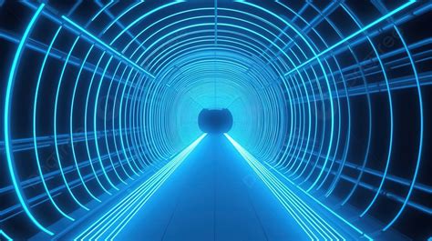 Blue Background Tunnel In Neon D Rendering An Abstract Corridor Led