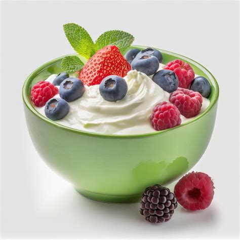 Premium Photo Green Bowl Of Greek Yogurt And Fresh Berries Isolated