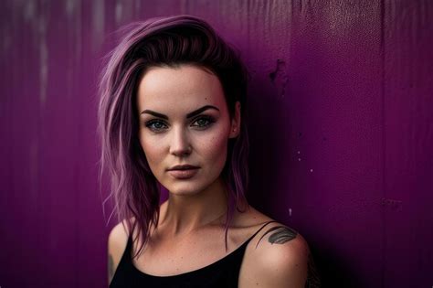 Premium Photo A Woman With Purple Hair Stands Against A Purple Wall