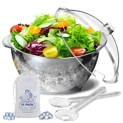 LIMOEASY Iced Salad Bowl, 4.5 Qt Large Chilled Serving Bowl with Lid ...